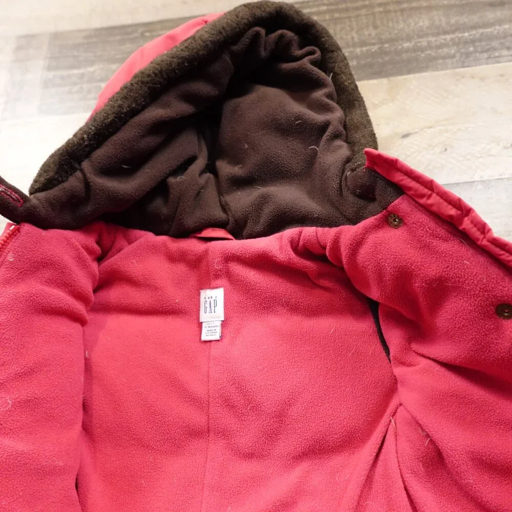 Baby Gap Down‎ Snowsuit Bunting Infant 12–18 Months Red Hooded Winter One-Piece